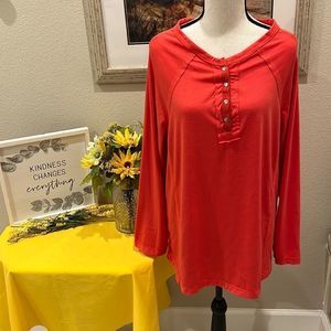 Women’s Coral color LS snap front top-NWT